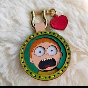 rick and morty leather keychain